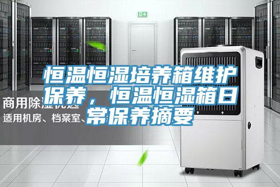 恒溫恒濕培養箱維護保養，恒溫恒濕箱日常保養摘要